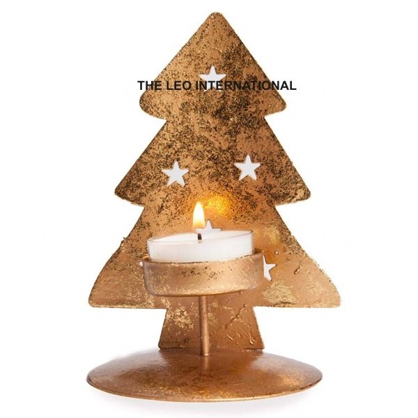 Aluminum metal raw nickel plated and mango wood Christmas candle holder 4X5X5 Inch Christmas decoration Festival gifts