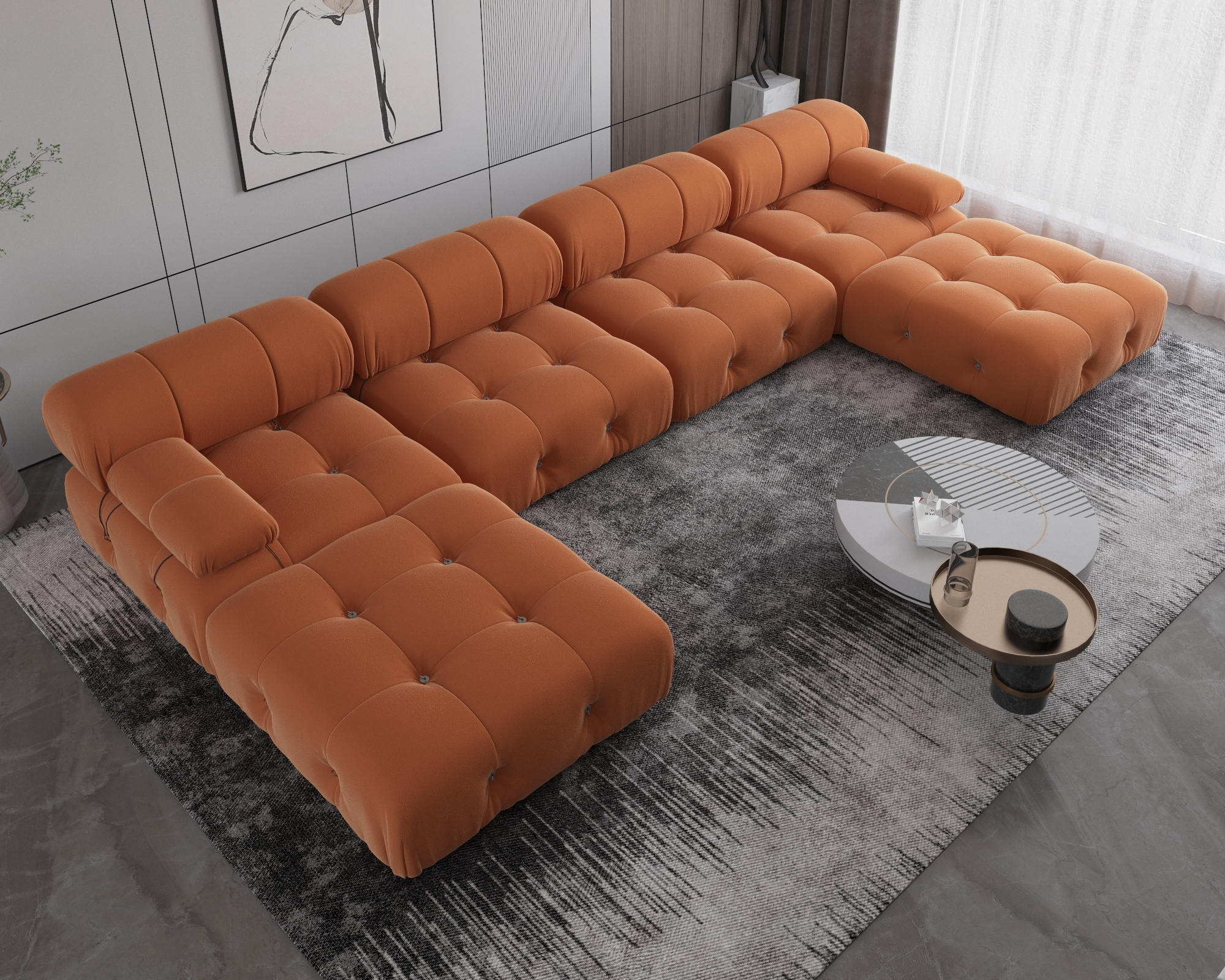 ATUNUS Italian Orange Sofa Sectional Combination Upholstered Couch Velvet Nordic Modular Sofa Set