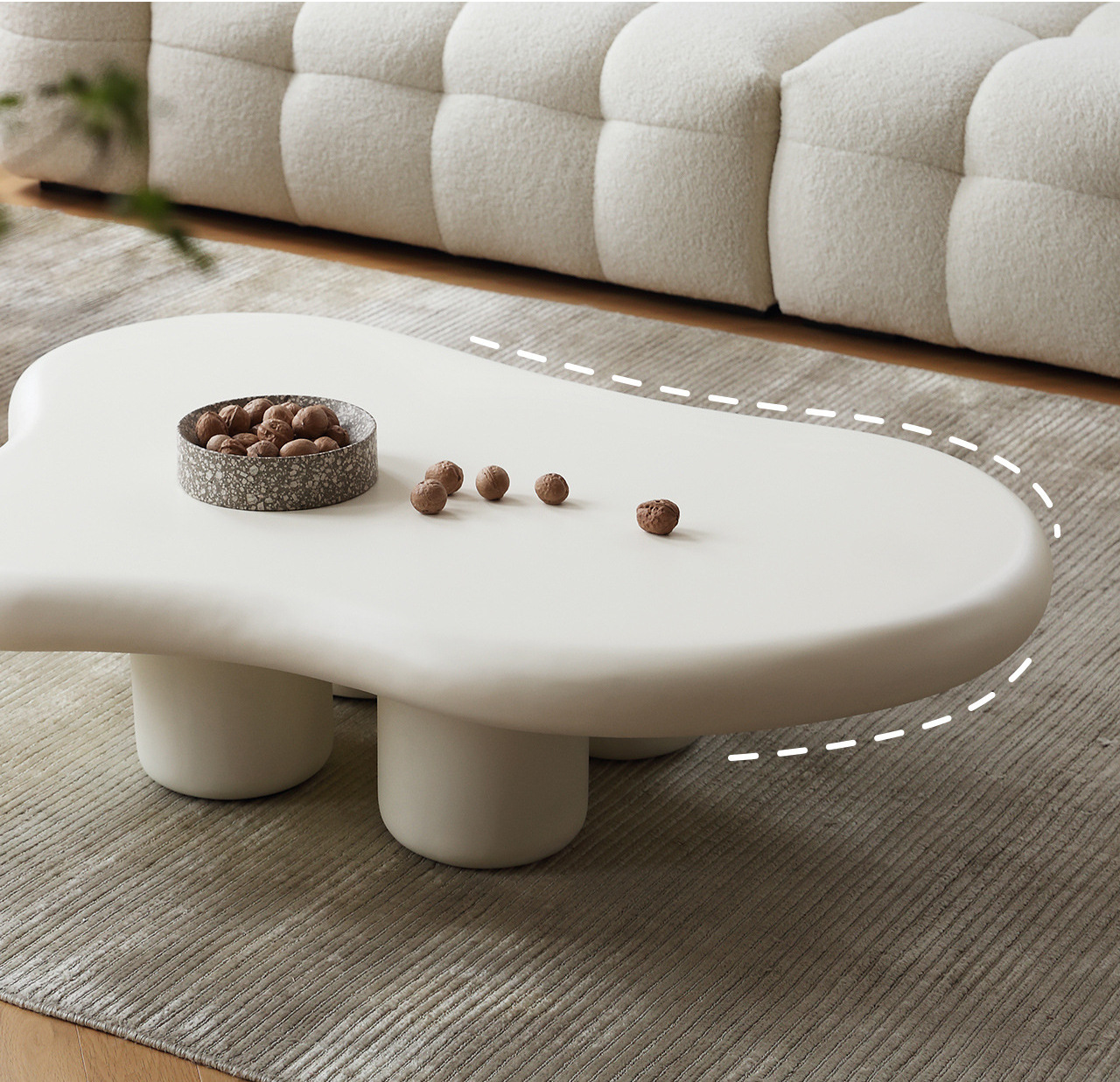 ATUNUS Minimalist Living Room Space Saving Abstract White Irregular Special Cloud Shape Low Wooden Unique Coffee Table