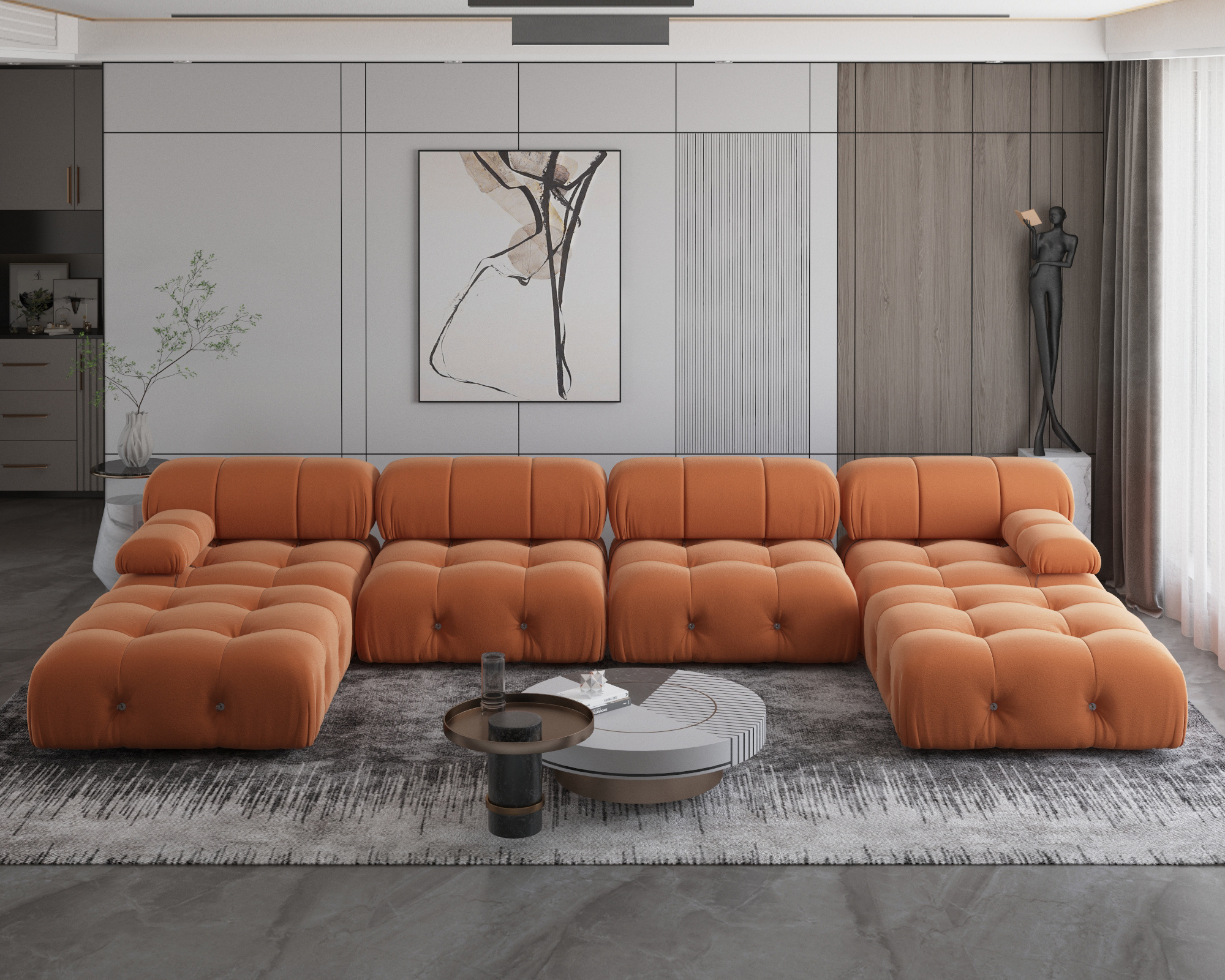 ATUNUS Italian Orange Sofa Sectional Combination Upholstered Couch Velvet Nordic Modular Sofa Set