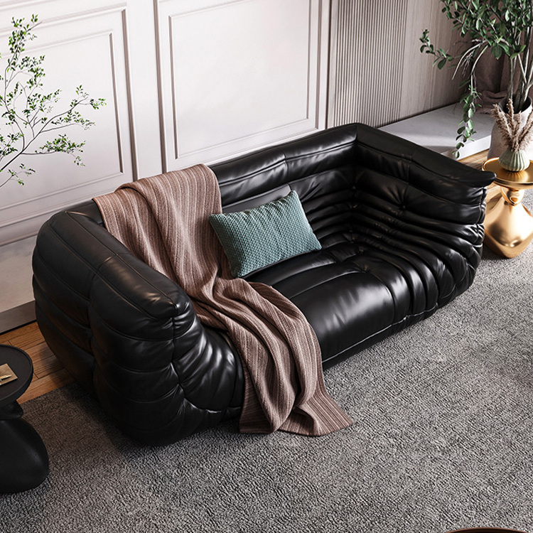 ATUNUS factory wholesale unique upholstered vetsak leather double black loveseat sofas Living room furniture set