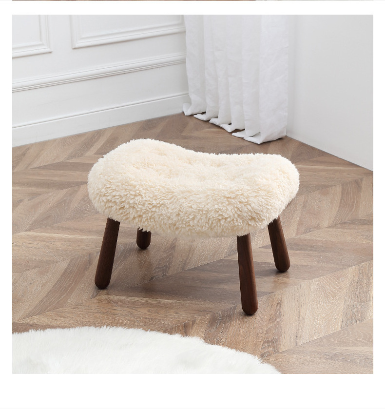 ATUNUS Modern Design Lounge Chair with Footstool Clam Chair Teddy Fabric Solid Wood Frame with Arm for Living Room Furniture