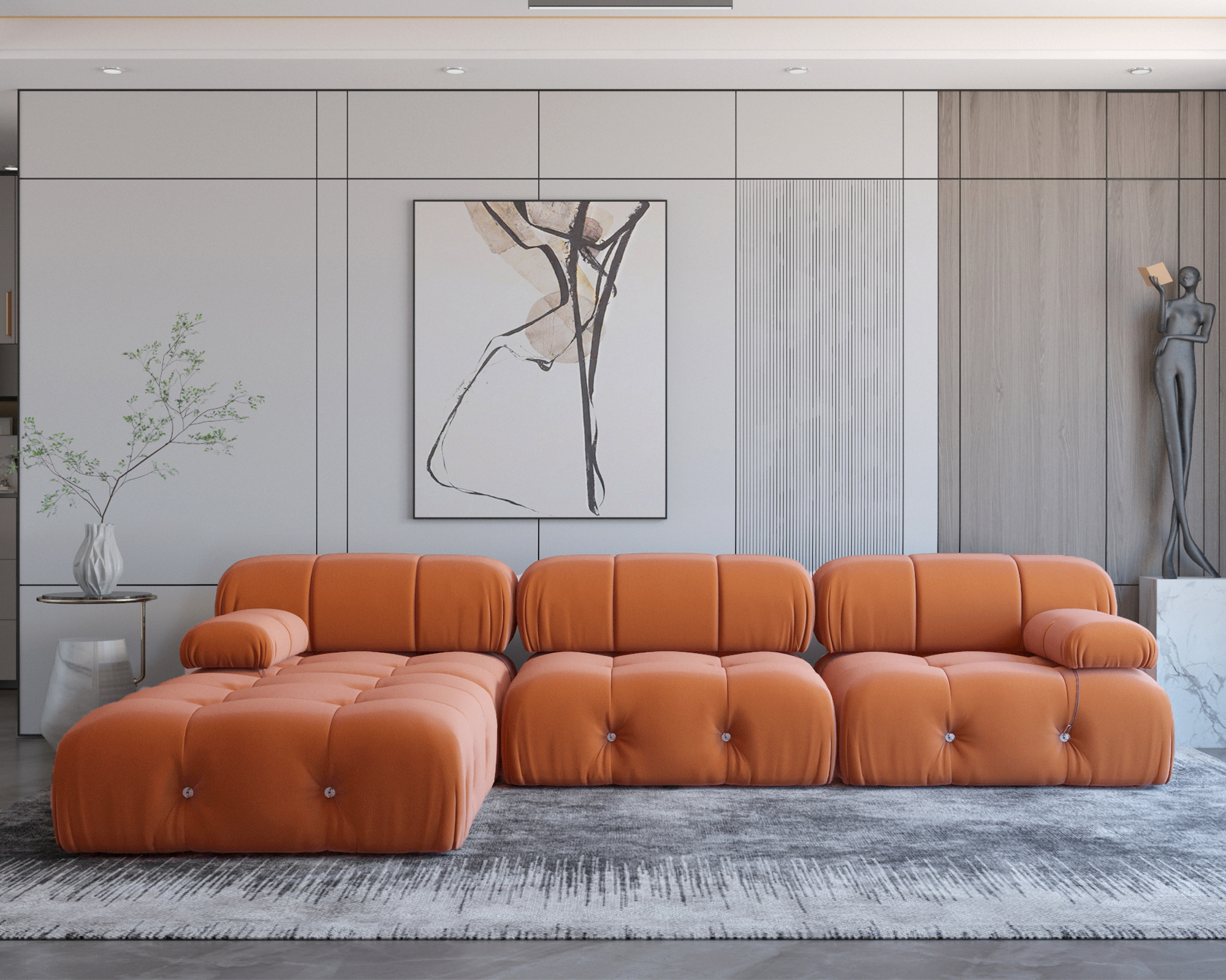 ATUNUS Italian Orange Sofa Sectional Combination Upholstered Couch Velvet Nordic Modular Sofa Set