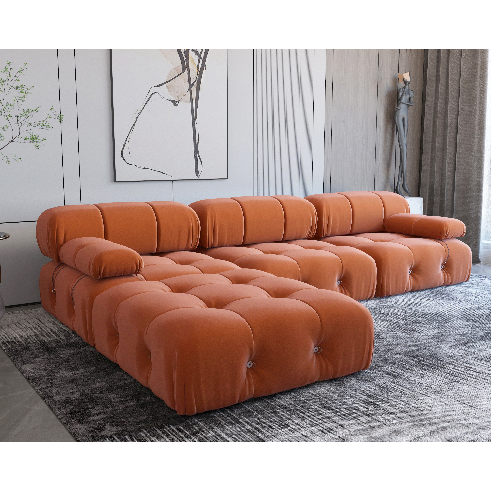 ATUNUS Italian Orange Sofa Sectional Combination Upholstered Couch Velvet Nordic Modular Sofa Set