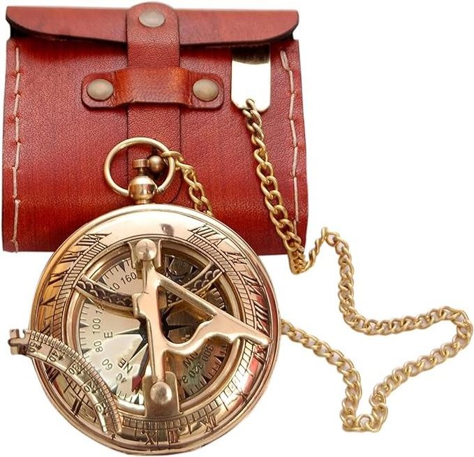 Wholesale Hot Selling Antique Vintage Brass Sundial Compass with Leather Case Engraved Gift for Him