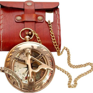 Wholesale Hot Selling Antique Vintage Brass Sundial Compass with Leather Case Engraved Gift for Him