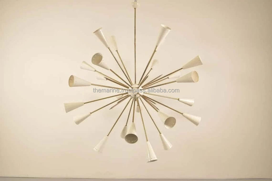 Stilnovo Style 32 Arms 24 Light Mid Century Brass Sputnik Chandelier Light Fixture (White Golden) Home Decorative Ceiling Lamp