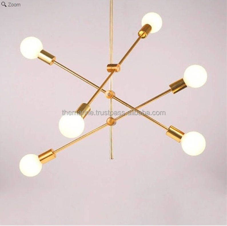 Brass Sputnik Chandelier 6 Lights Pendant Modern Industrial Vintage Starburst Style Mid Century Hanging Ceiling Lighting Fixture