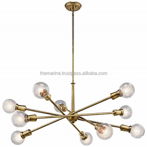 Modern 10 Light Sputnik Chandeliers Brushed Brass with Adjustable Arms Metal Kitchen Light Fixtures Gold Mid Century Pendant