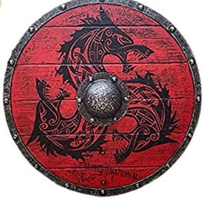 Medieval Roman Round Shield Parma Knight Templar Armor 24''Shield Round Plaque Red Wooden Shield Unique Dragon Design Shield.