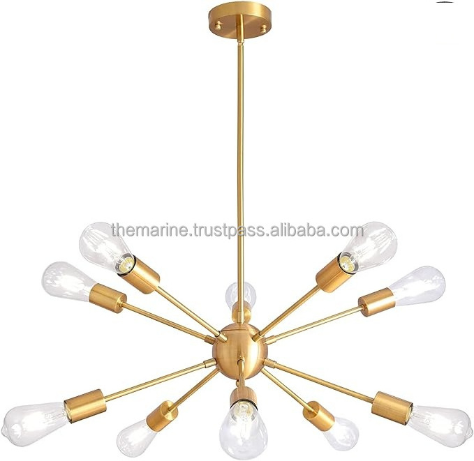 10 Lights Brushed Brass Sputnik Chandelier Ceiling Lamp Modern Industrial Pendant Lighting Gold