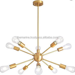 10 Lights Brushed Brass Sputnik Chandelier Ceiling Lamp Modern Industrial Pendant Lighting Gold