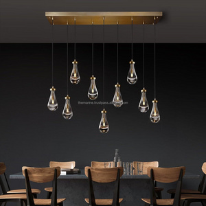 Raindrop 9Light Chandelier Dining Room Gold Light Fixture Over Table Brass Pendant Adjustable Rope Teardrop Hanging Ceiling Lamp