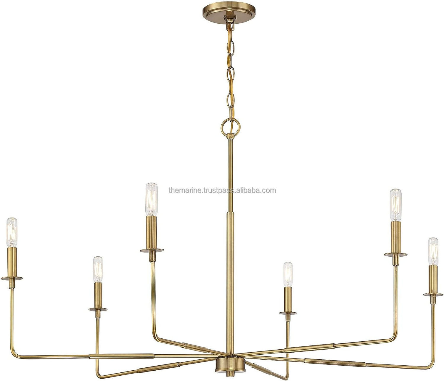 Contemporary  6-Light Chandelier in Warm Brass Finish Home Decorative Industrial Ceiling Hanging Light Fixture