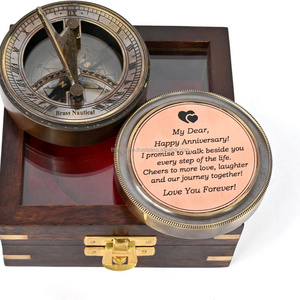 Nautical Brass Engraved Sundial Compass With Wooden Box Anniversary Sundial Clock Unique Gift for Him or Her  Husband or Wife