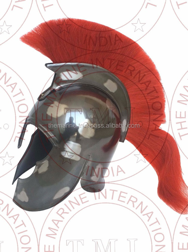 Antique Black Finish 300 Movie Troy Spartan Helmet with Red Plume Troy Achilles Helmet Adults Halloween Warrior Costume