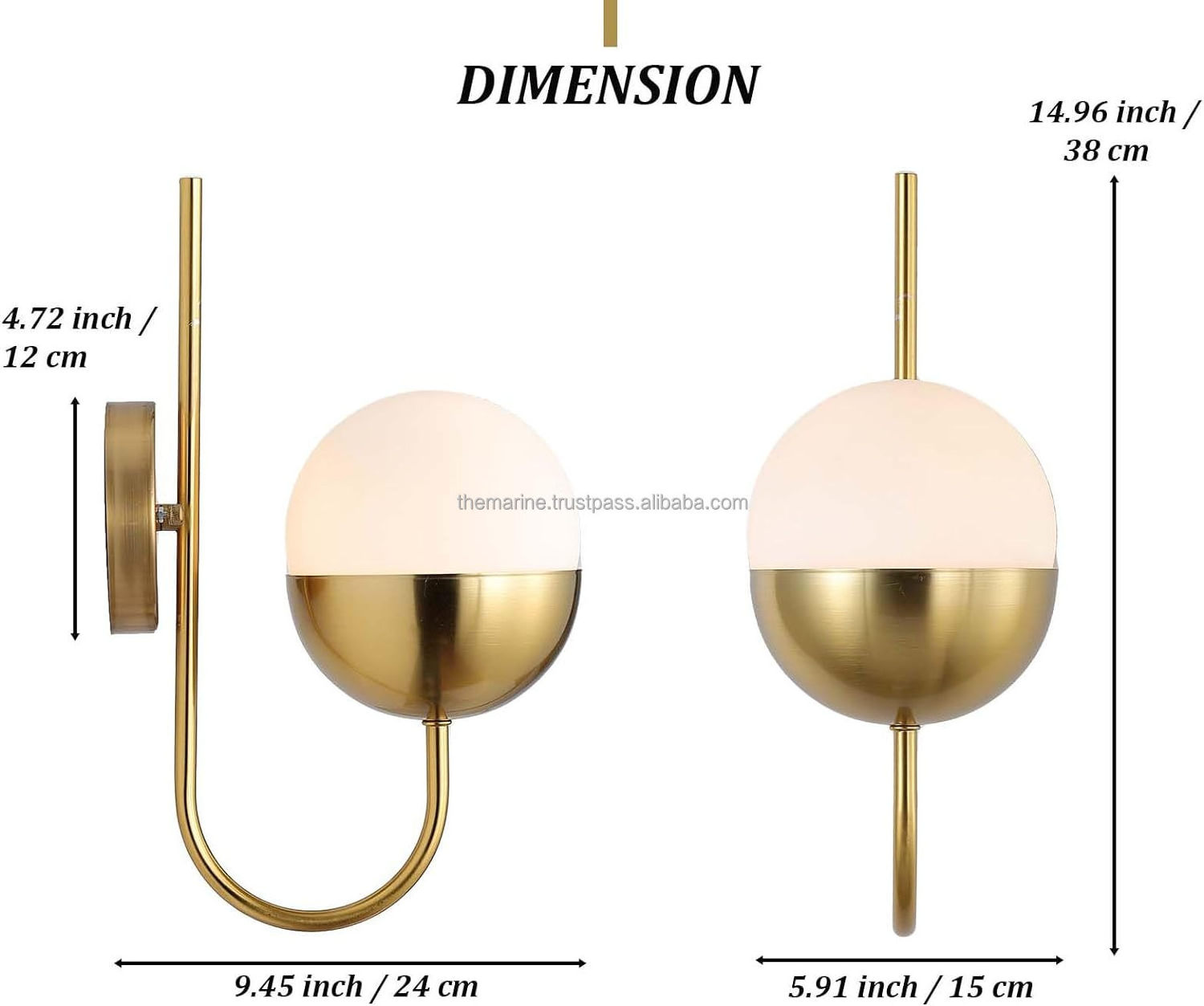 Brass Gold  Mid Century Modern Wall Sconce with Frosted Glass Shade Wall Mount Light Fixture for Bathroom Kitchen Bedroom