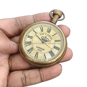 2" Victoria London Antique Brass Pocket Watch Nautical Pocket Watch With Roman Numerals & Back Side Engraved For Gift .