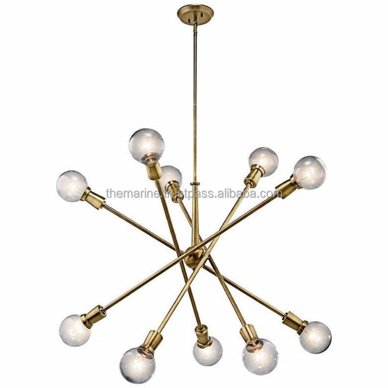 Modern 10 Light Sputnik Chandeliers Brushed Brass with Adjustable Arms Metal Kitchen Light Fixtures Gold Mid Century Pendant