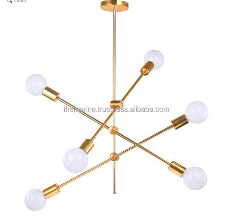 Brass Sputnik Chandelier 6 Lights Pendant Modern Industrial Vintage Starburst Style Mid Century Hanging Ceiling Lighting Fixture