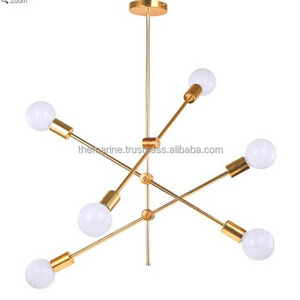 Brass Sputnik Chandelier 6 Lights Pendant Modern Industrial Vintage Starburst Style Mid Century Hanging Ceiling Lighting Fixture