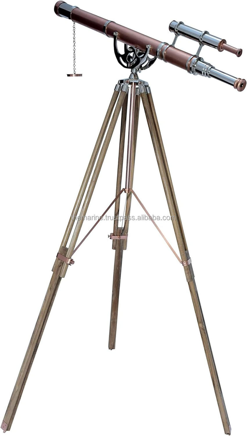 Vintage Antique Brass chrome/Chopper Finish Double Barrel Telescope With Adjustable Floor Standing Tripod Stand Harbor Master