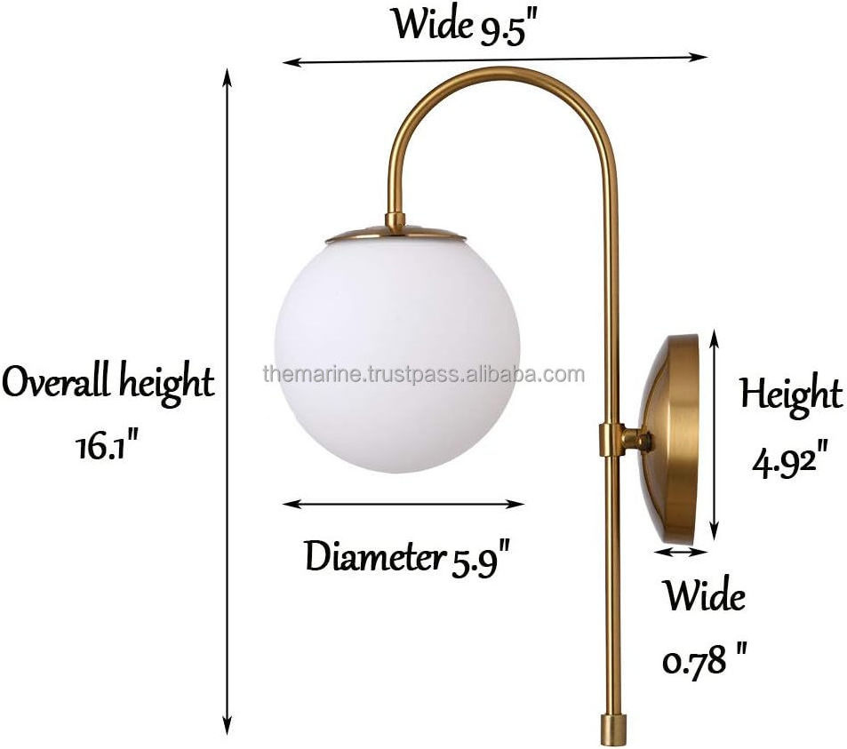 Mid Century Modern Globe Wall Sconce Vintage Bedside Single Light Fixture w/ Milk White Glass Shade for Living Room Bathroom