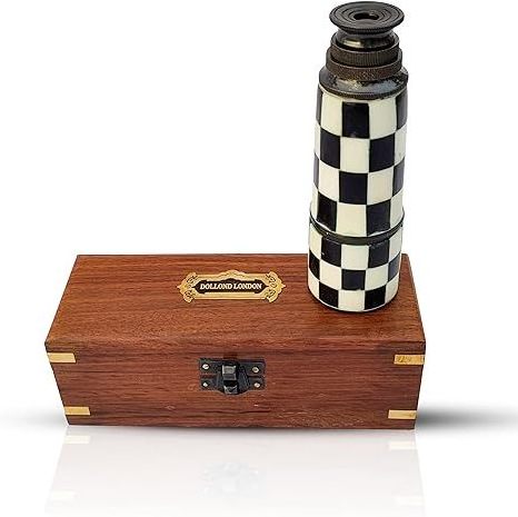 Handheld Collectible Marine Solid Brass & Mother Of Pearl 16'' Telescope Pirate Monocular With Wooden Box For Kids & Adults