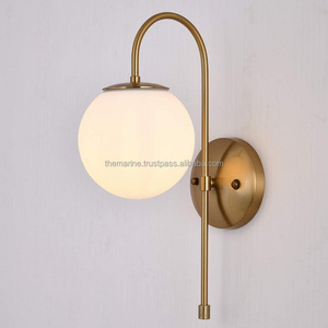 Mid Century Modern Globe Wall Sconce Vintage Bedside Single Light Fixture w/ Milk White Glass Shade for Living Room Bathroom