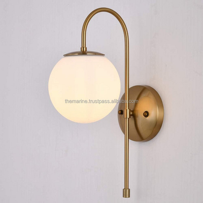 Mid Century Modern Globe Wall Sconce Vintage Bedside Single Light Fixture w/ Milk White Glass Shade for Living Room Bathroom