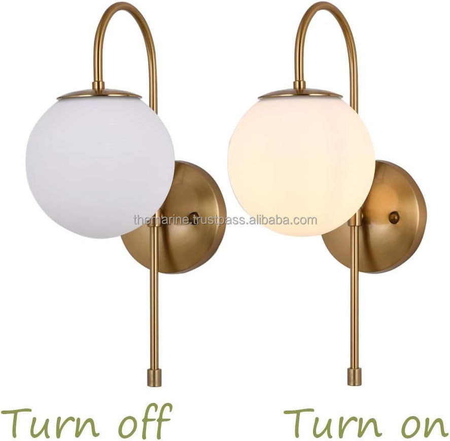 Mid Century Modern Globe Wall Sconce Vintage Bedside Single Light Fixture w/ Milk White Glass Shade for Living Room Bathroom