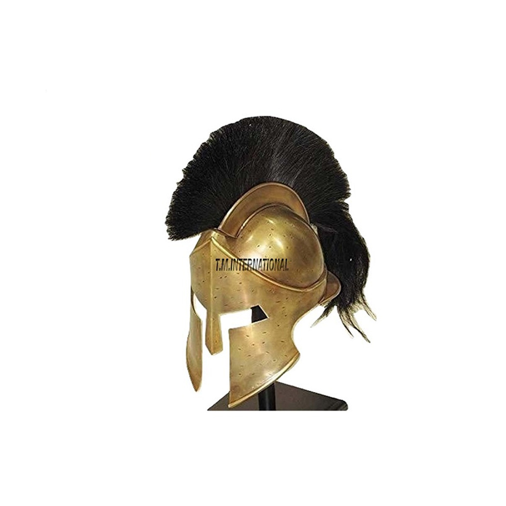 Best Medieval Armor 300 MOVIE King Leonidas Spartan Helmet ~ Antique Brass Polished Finish made 18 Gauge Steel  W/Wood Stand