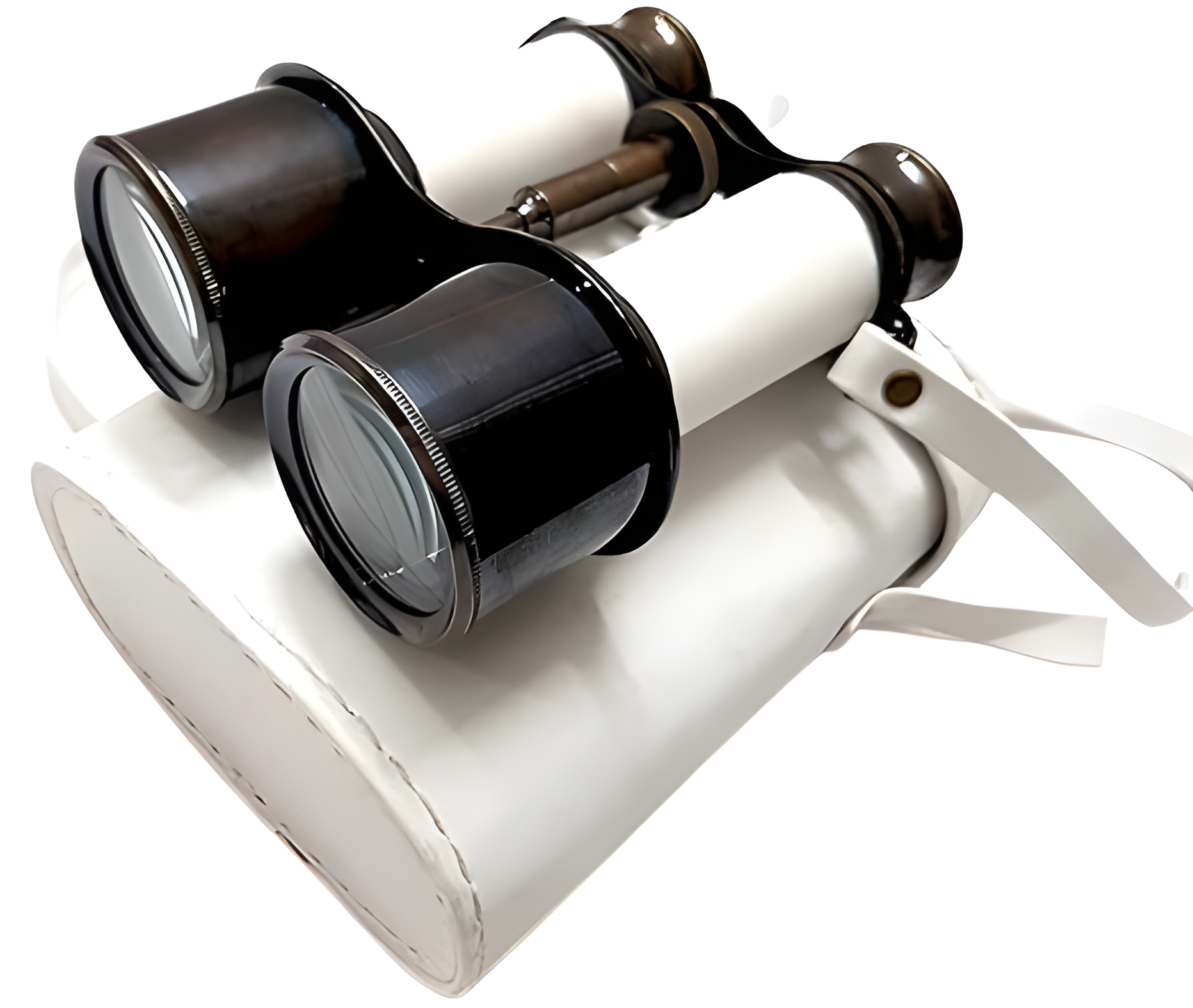 Brass Black Antique and White Leather James Bond  Binocular with Royal White Leather Case Nautical Action Monocular