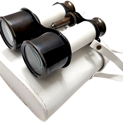 Brass Black Antique and White Leather James Bond  Binocular with Royal White Leather Case Nautical Action Monocular