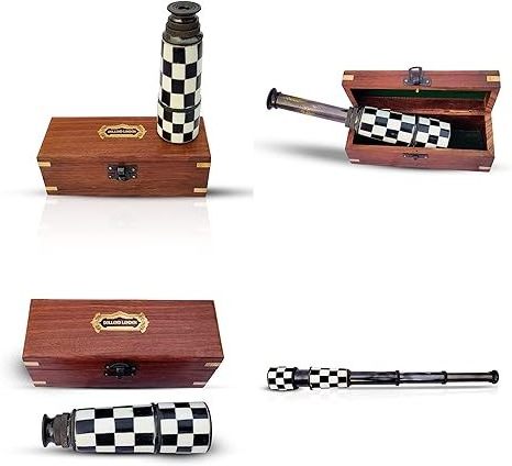 Handheld Collectible Marine Solid Brass & Mother Of Pearl 16'' Telescope Pirate Monocular With Wooden Box For Kids & Adults