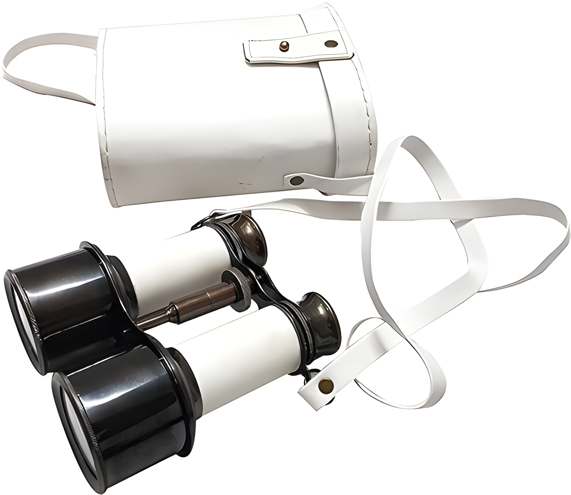 Brass Black Antique and White Leather James Bond  Binocular with Royal White Leather Case Nautical Action Monocular