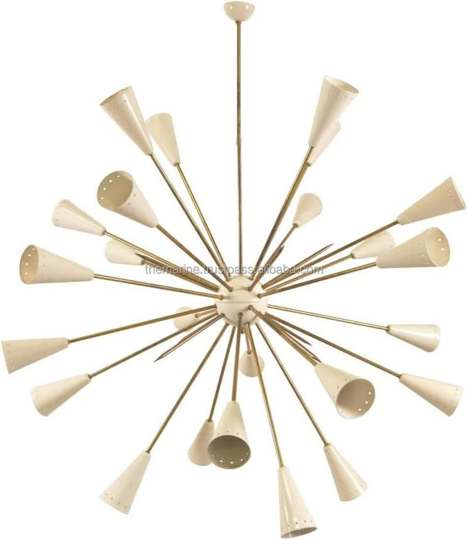 Stilnovo Style 32 Arms 24 Light Mid Century Brass Sputnik Chandelier Light Fixture (White Golden) Home Decorative Ceiling Lamp