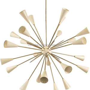 Stilnovo Style 32 Arms 24 Light Mid Century Brass Sputnik Chandelier Light Fixture (White Golden) Home Decorative Ceiling Lamp