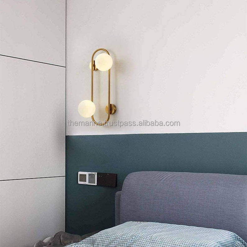 2-Light Wall Sconce Gold Globe Bedside Wall Lamp Fixtures Magic Bean Glass Ball Wall Mount Light for Bedroom Living Room