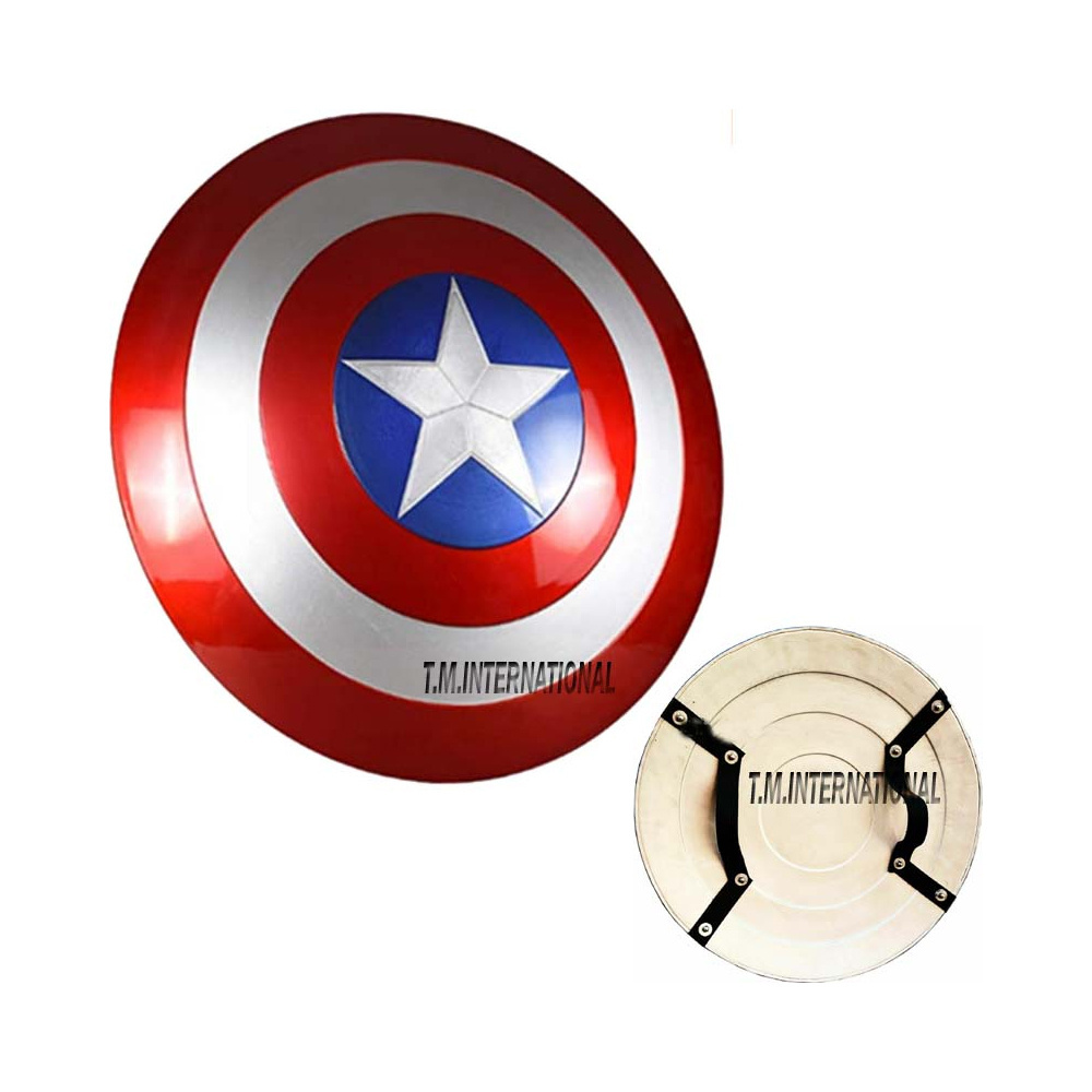 Indian Exports Captain America Shield 24 Inch Mild Steel Captain America Round Shield Leather Grip Wall Decor Shield