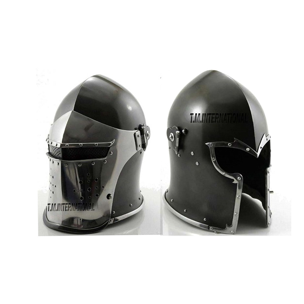 Medieval Barbute Helmet Armor Roman Knight Helmets Armor 18Ga Steel Crusader Knight Armor Helmet Black Polished