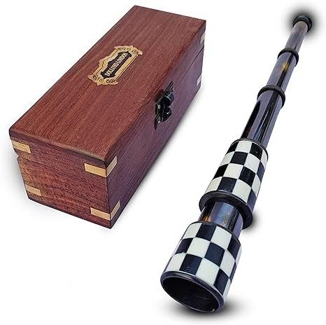 Handheld Collectible Marine Solid Brass & Mother Of Pearl 16'' Telescope Pirate Monocular With Wooden Box For Kids & Adults