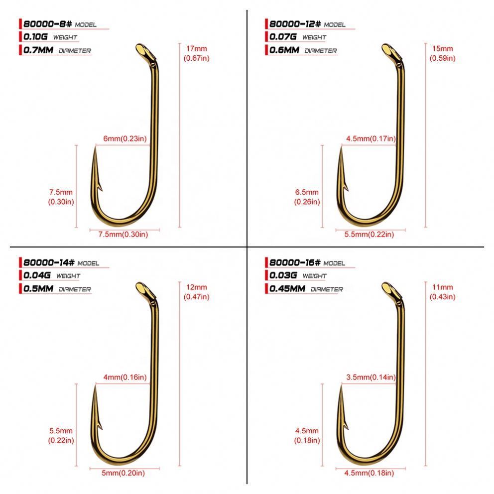 Fly Fishing Hook 8000-8/12/14/16 Size Fishhook Fly Hooks Fishing Trout Salmon Dry Flies Fish Hook