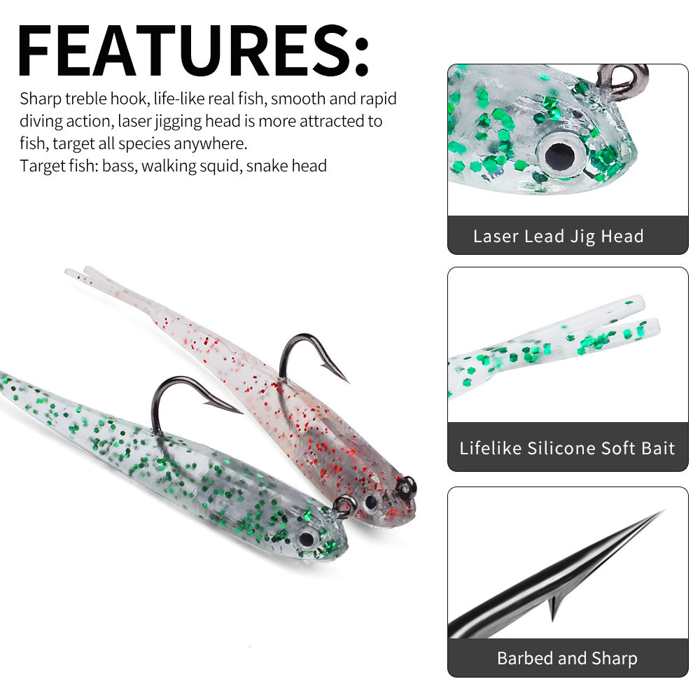 Soft Sea Bass Jig head Jigging Bait Cod Pollack Gurnard T Tail Fishing Bait With Lead Hook 7cm 5g  Sand EEL Fishing Lures