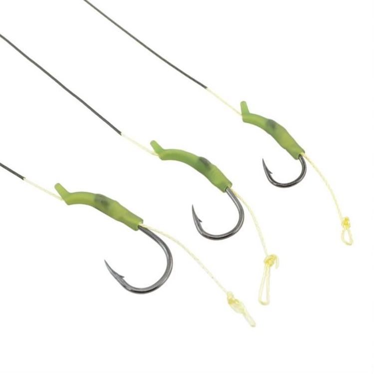 Carp Fishing Hook Link with Coated Line Ready Made Fishing Hair Rigs with Barbed Hook and Boilie Stoppers