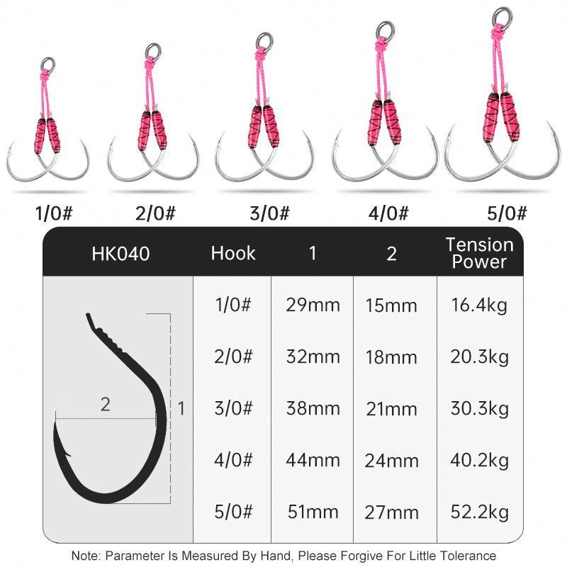 HK040 2 Set/Bag BKK Jig Assist Hook High Carbon Steel UV Glow Double Jigging Hook With Nylon Line