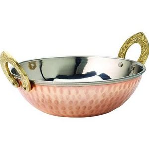 Stylish and Modern Hammered Copper Kadai with Handle and Different and Pretty Design Made As Copper Used As Hotel  Kitchen