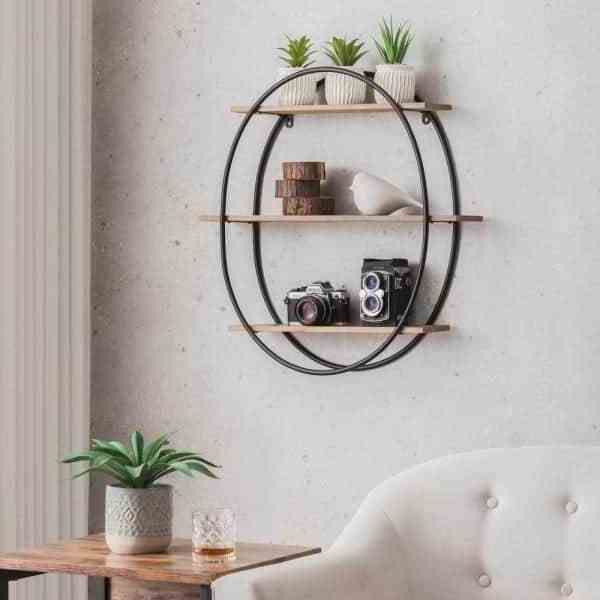 Classic Wall Shelf Hanging Round Shaped wall mounted shelves Brown Color Wooden Books Storage Best quality wooden shelves Supply