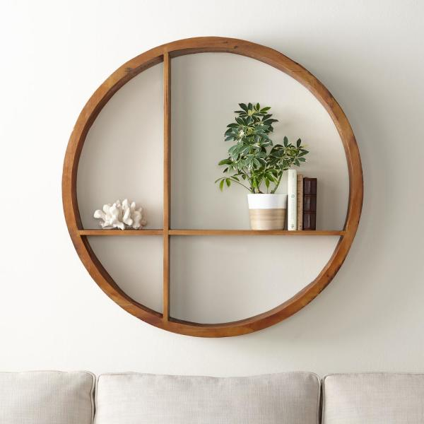 Classic Wall Shelf Hanging Round Shaped wall mounted shelves Brown Color Wooden Books Storage Best quality wooden shelves Supply