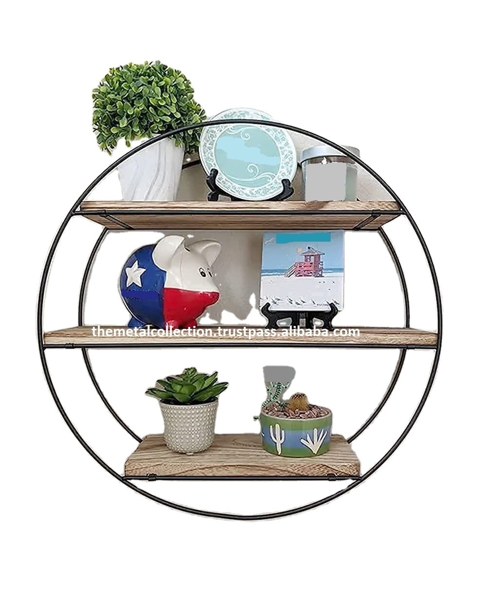 Classic Wall Shelf Hanging Round Shaped wall mounted shelves Brown Color Wooden Books Storage Best quality wooden shelves Supply